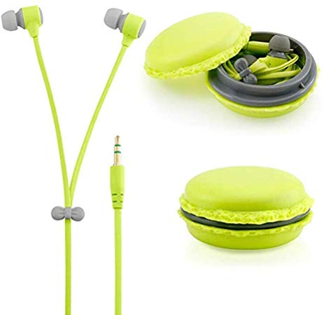 Amberetech Cute 3.5mm in Ear Earphones Earbuds Headset with Macaron Earphone Organizer Box Case for iPhone,for Samsung,for Mp3 iPod Pc Music (Green)