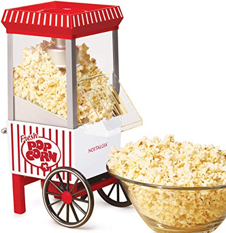 Nostalgia OFP521 Vintage Healthy Hot-Air Tabletop Popcorn Maker, Makes 12 Cups, with Kernel Measuring Scoop, Oil Free, Perfect for Birthday Parties, Movie Nights – Candy Stripe, White/Red