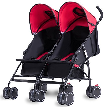 Costzon Twin Ultralight Stroller, Foldable Double Umbrella Stroller (Red)