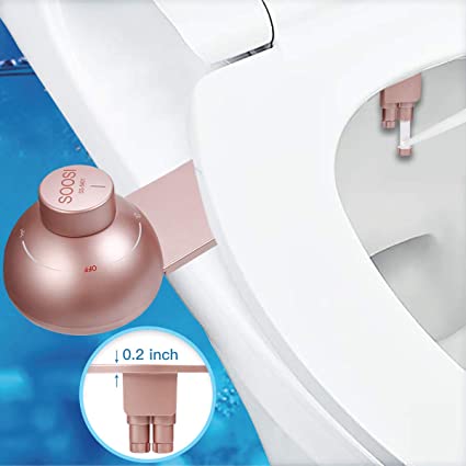 Bidet For Toilet, SOOSI Bidet Ultra Slim Self Cleaning Dual Nozzle Fresh Water Spray Bidets Front and Rear Bidet Attachment For Toilet Bidet Toilet Attachment- Adjustable Water Pressure, Pink