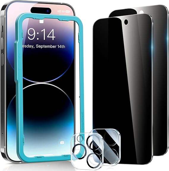 SmartDevil 2Pack for iPhone 14 Pro Privacy Screen Protector with 2Pack Camera Lens Protector, 9H Anti-Spy Privacy Screen 14 Pro, Anti-Shatter Glass, Bubble Free Easy Install