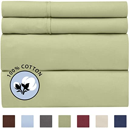 100% Cotton Queen Sheets Sage Green (4pc) Silky Smooth, Cooling 400 Thread Count Long Staple Combed Cotton Queen Sheet Set – 400TC High Thread Count Queen Sheets - Queen Bed Sheets All Cotton