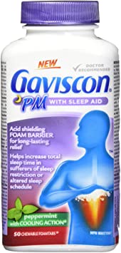 Gaviscon PM with Sleep Aid Chewable Foamtabs Peppermint, Long-lasting Acid Reflux and Heartburn Relief, 50 Ct