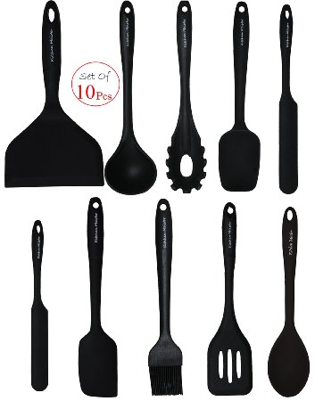 11'' Silicone Cooking/Baking Set (Black) - Set of 10 - Astounding Durability- High Heat Resistance - BPA Free - Easy to Clean