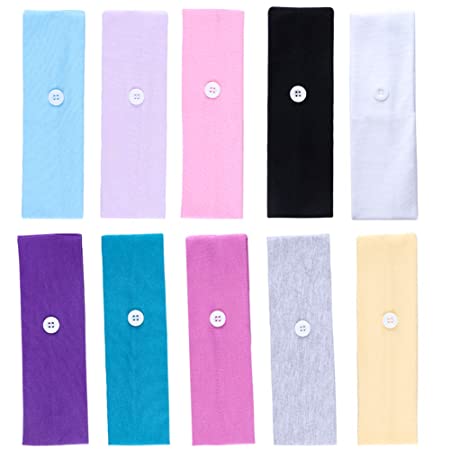 10 Pcs Headbands with Button for Face Mask for Girls Mask Holder Head Band for Nurses (Pastel)