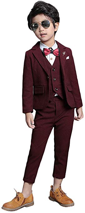 Boys Lounge Suit Blazer Vest Pants 3 Pieces Black Blue Burgundy 3 Colors