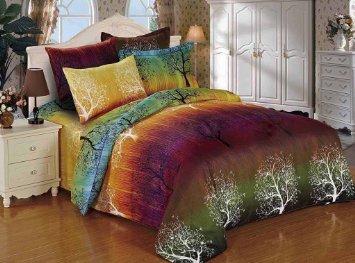 Rainbow Tree 3pc Duvet Cover Set: Duvet Cover and Two Matching Pillowcases (King)