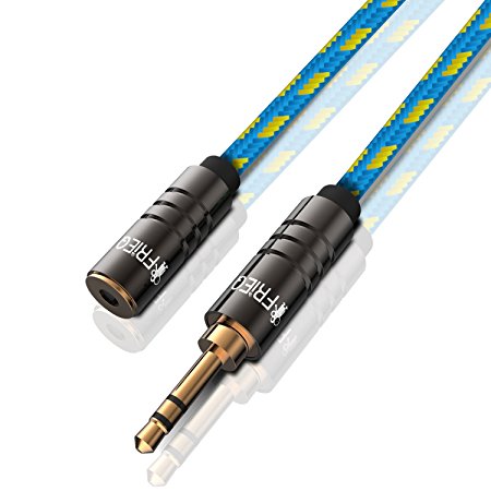 FRiEQ FR-CMF2 Gold Plated 3.5mm Male to Female Auxiliary Stereo Audio Cable for Apple iPad, iPhone, iPod, Samsung Galaxy, Android & MP3 Players, Light Blue/Yellow, 4 Feet