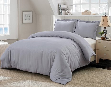 Word of Dream Brushed Microfiber Solid Duvet Cover Sets 2 PC Luxury Soft Twin - Gray