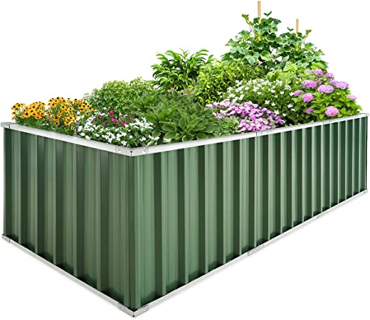 KING BIRD 101"x 36"x 24" Galvanized Raised Garden Bed 2 Installation Methods for DIY Outdoor Heightened Steel Metal Planter Kit Box for Deep-Rooted Vegetables, Flowers, Large Raised Bed Kit(Green)