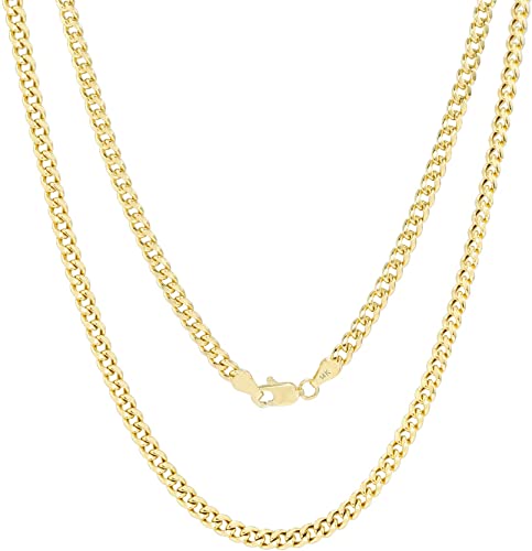 Nuragold 14k Yellow Gold 4mm Miami Cuban Link Chain Pendant Necklace, Mens Womens Lobster Lock 16" 18" 20" 22" 24" 26" 28" 30"