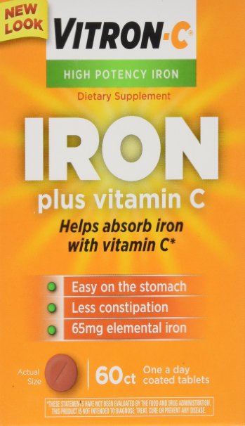 Vitron-C High Potency Iron Supplement with Vitamin C, 60 Count