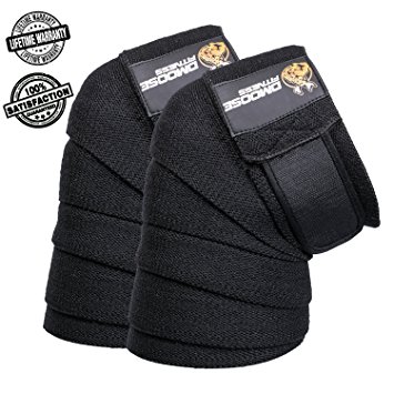 Knee Wraps by DMoose Fitness – Strong Velcro, Durable Stitching – Heavy Duty 78 Inches Elastic Compression Knee Wraps to Enhance Your Powerlifting.