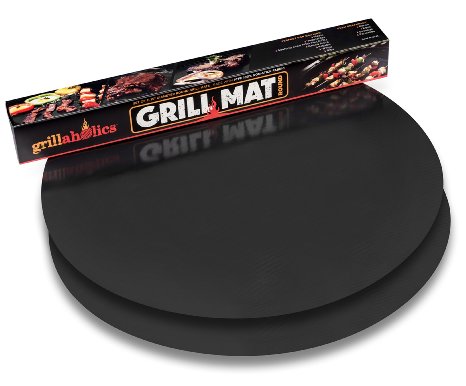 Grillaholics Round Grill Mat - Lifetime Guarantee - Set of 2 - Nonstick BBQ Grilling Accessories - 15 Inch Diameter