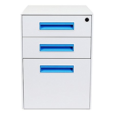 Stockpile Square Mobile File Cabinet (White/Bright Blue)