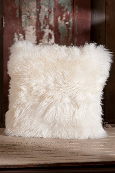 Overland 18" x 18”  Single-Sided Australian Long Wool Sheepskin Pillow, IVORY, Size 1 Size