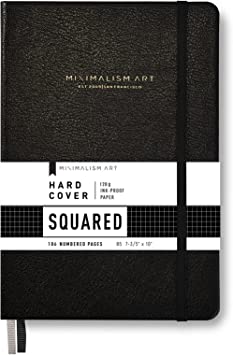 Minimalism Art, Premium Hard Cover Notebook Journal, Large Size, Composition B5 7.6"x10", 186 Numbered Pages, Gusseted Pocket, Ribbon Bookmark, Extra Thick Ink-Proof Paper 120gsm, San Francisco (Squared, Black)