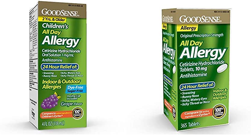 Goodsense Children's All-Day Allergy, Cetirizine Hydrochloride Oral Solution 1 Mg/ml, Grape, 4 Fluid Ounce and GoodSense All Day Allergy, Cetirizine HCL Tablets, 10 mg, 365 Count