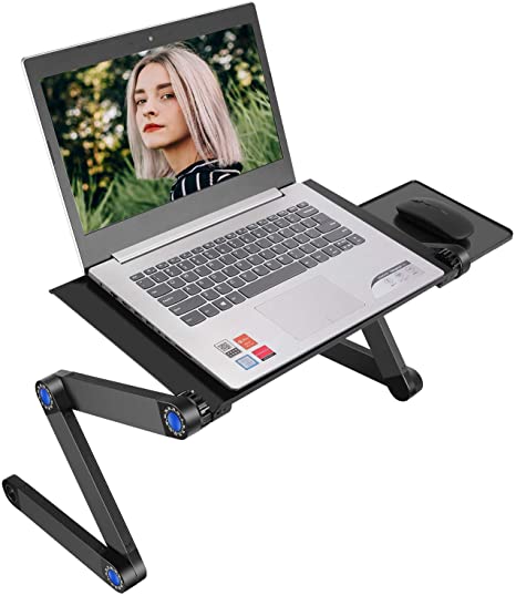 Neewer Portable Adjustable Laptop Stand/Desk/Table Vented with CPU Fans and Mouse Pad Side for Notebook MacBook Lightweight Aluminum Ergonomic Bed/Sofa/Couch Lap Tray, Standing/Sitting Use-Black