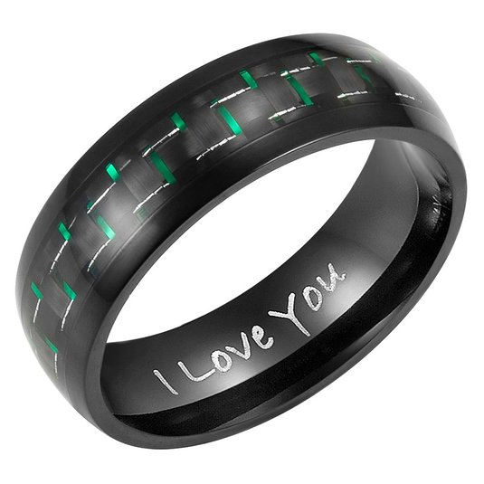 Willis Judd Mens 7mm Ring With Green Carbon Fiber Engraved I Love You In goft Box