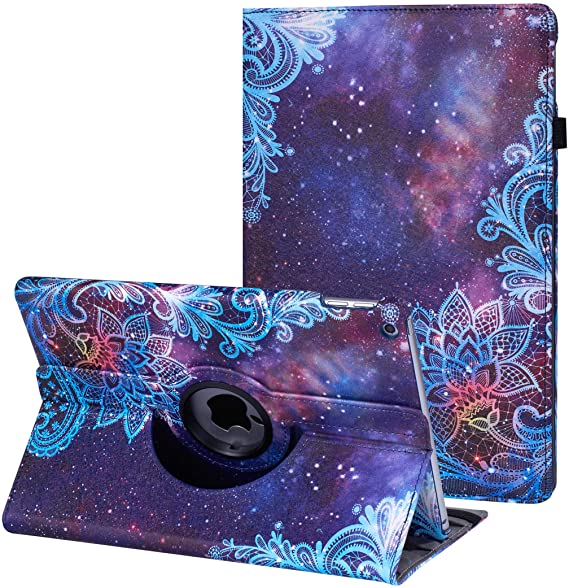 iPad 10.2 Case iPad 9th Generation 2021/ iPad 8th Generation 2020/ iPad 7th Generation 2019, 360 Degree Rotating Stand Case Protective Cover with Auto Sleep/Wake Function(Galaxy Flowers)