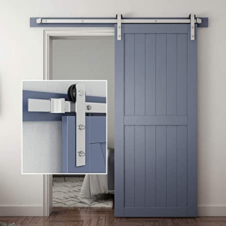 SMARTSTANDARD 6ft Heavy Duty Nickel Sliding Barn Door Hardware Kit - Smoothly and Quietly -Easy to Install - Includes Step-by-Step Installation Instruction Fit 36" Wide Door Panel(I Shape Hanger)