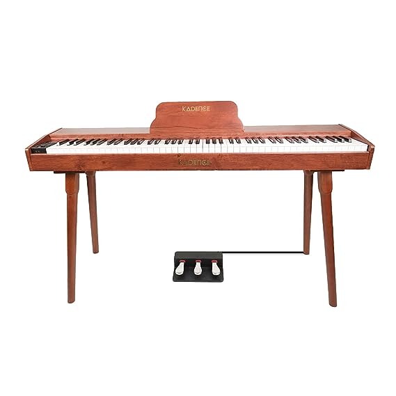 Kadence DP01 Weighted 88 Key Portable Digital Piano with Wooden Stand Brown, Power Adapter, Triple Pedal and MIDI Connecting