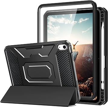 MoKo for iPad 10th Generation Case, iPad 10th Gen Case, [Built in Screen Protector & Pencil Holder], Full Body Shockproof Cover with Trifold Stand for iPad 10.9 inch 2022, iPad 10 case, Solid Black