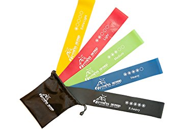 Top Rated Premium Resistance Loop Bands - Best Set of 5 Resistance Bands - 100% Natural Latex Stretch Elastic - Exercise Bands for Legs and Arms - BONUS Ebook and Online Videos (12" x 2" set of 5)