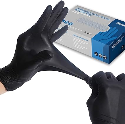 Black Nitrile Gloves,Disposable Gloves, Latex Free, Powder Free, Soft with Textured Tips, Food Grade Gloves,100 Pcs/Box