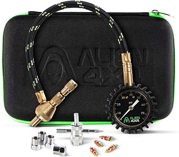 Alien 4x4 Rapid Air Tire Deflator Offroad Pressure Gauge 0-75psi - Accurate & Fast Air Down Tool - Custom Foam Case   Extra Valve Cores - Quickly Deflate Jeep, Truck, SxS, ATV, RV