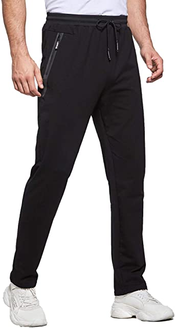 Tansozer Mens Joggers Slim Fit Track Pants Open Bottom Sweatpants with Zipper Pockets
