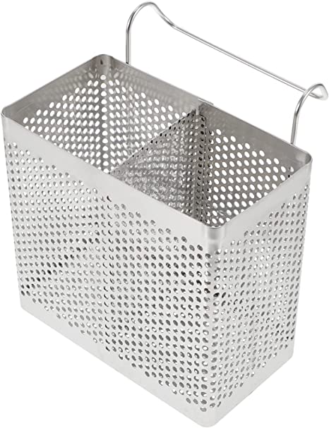 DOITOOL Utensil Holder with 2 Divided Compartments- Stainless Steel Kitchen Dishwasher Basket with Hook- Mesh Utensil Drying Rack Drainer Basket for Flatware Storage Drainer