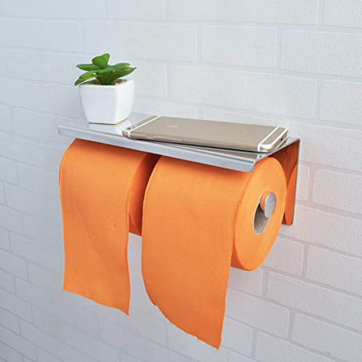 KES SUS 304 Stainless Steel Double Roll Toilet Paper Holder Storage Bathroom Kitchen Dual Paper Towel Dispenser Tissue Roll Hanger Wall Mount, Polished Finish, BPH201S2