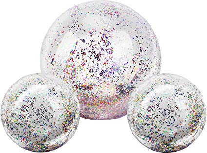 MoKo Inflatable Beach Balls, (3 Pack) Glitter Pool Ball Floatable Swimming Balls Confetti Ball for Water Fun Play Summer Beach, Pool and Party Favor for Sporting Games - Colorful