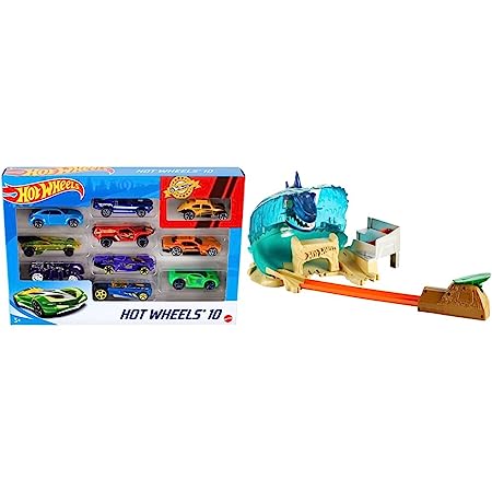 Hot Wheels 10 Cars Pack, Assortment & HOT WHEELS City Shark Beach Battle Play Set