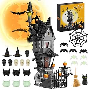 Christmas Halloween Haunted House Building Set with Led Light-576PCS Halloween Building Blocks Set Toy Kit for Movie Fans Friends Kids