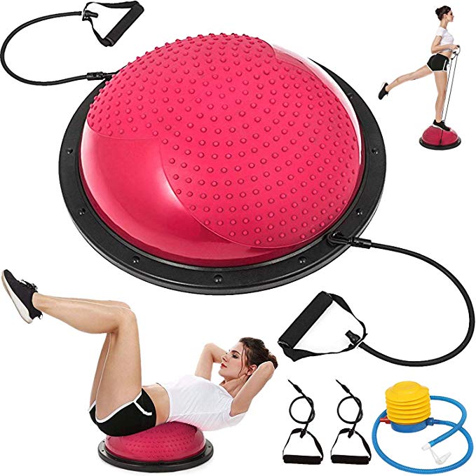 VEVOR Balance Trainer Ball 23 Inch Balance Trainer Blue Yoga Balance Ball Fitness Strength Exercise Workout with Resistance Bands and Pump