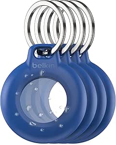 Belkin Waterproof Apple AirTag Secure Holder with Key Ring, Durable Scratch-Resistant AirTag Case, Protective AirTag Keychain Accessory for Keys, Pets, Luggage, Backpacks, and More - Blue (4-Pack)