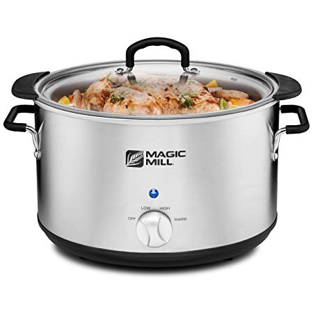 Magic Mill 10 Quart Slow Cooker 3 Manual Heat Settings Removable Pot, Stainless Steel (Stanless steel)