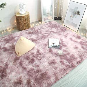 Leesentec Area Rugs Ultra Soft Shaggy Fluffy Carpet for Kids Room Rug Anti-Skid Shaggy Area Rug for Bedroom Living Room (Purple White, About 4×5.3 feet（120×160cm）)