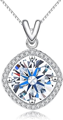 cardsgamesvs 5 Carat Moissanite Pendant Necklace 18K White Gold Silver Plated Necklace with Moissanite D Color Ideal Cut Diamond Necklace, Valentine's Day Gift for Girlfriend Ladies Wife