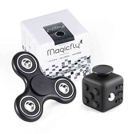 Magicfly Fidget Spinner and Fidget Cube : Stress Reducer Perfect For ADD, ADHD, Anxiety & Autism Adult Children (Black)