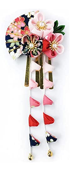 CRB Fashion Womens Girls Japanese Kimono Flower Kanzashi Hair Ornament Tie Band Clip (Pretty Black)