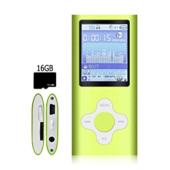 G.G.Martinsen Green Versatile MP3/MP4 Player with a 16GB Micro SD card, Support Photo Viewer, Mini USB Port 1.8 LCD, Digital MP3 Player, MP4 Player,Music Player