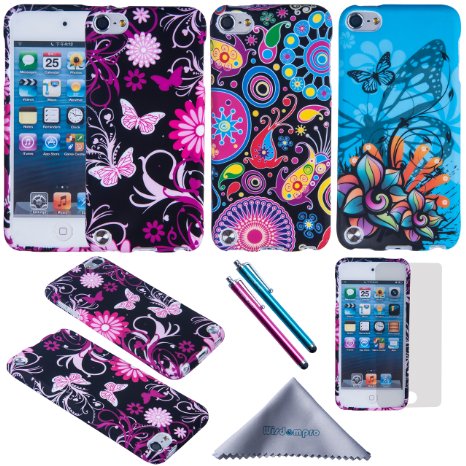 iPod Touch 6 /5 Case, Wisdompro® 3 Pack Bundle of Color and Graphic Soft TPU Gel Protective Case Covers for Apple iPod Touch 6 /5 (Jellyfish Butterfly Pattern)