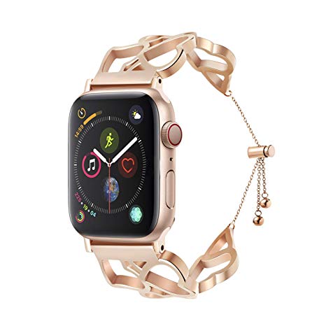 Bracelet Apple Watch Band Compatible Stainless Steel Rose Gold Plated Apple Watch Band 38mm 40mm 42mm 44mm Iwatch Series 4/3/2/1 as Women Gift with a Gift Box(Tax Included)