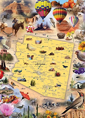 Arizona Map Jigsaw Puzzle - 1000 Piece - Map of the State of Arizona with Beautiful Illustrated Artwork by Hennessy Puzzles - Challenging Puzzle for Kids & Adults - Made in USA with Recycled Materials