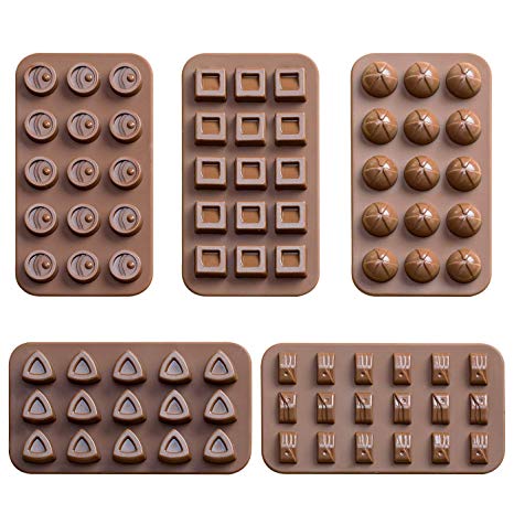 Aokinle Silicone Chocolate Molds,Candy Molds-5 Pack,Mini Baking Molds Non Stick,Ice Cube Tray,BPA Free Candy Making Mold