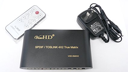 ViewHD SPDIF / TOSLINK Optical Digital Audio 4X2 True Matrix with Remote Control | VHD-SM4X2